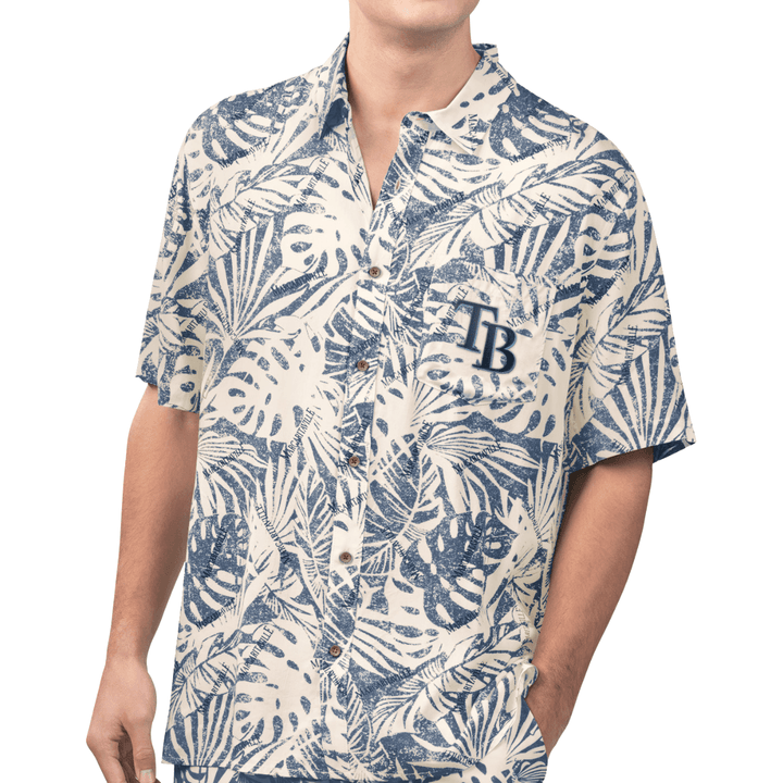 Rays Men's Margaritaville Blue White Monstera Hawaiian Shirt - The Bay Republic | Team Store of the Tampa Bay Rays & Rowdies