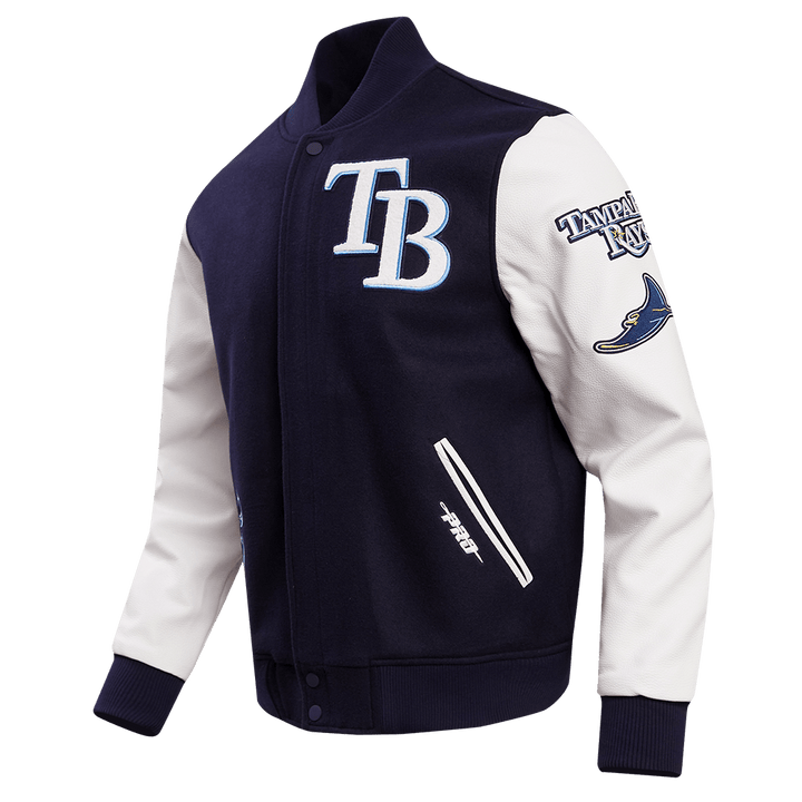 RAYS MEN'S NAVY RFC PROMAX WOOL VARSITY LETTERMAN JACKET - The Bay Republic | Team Store of the Tampa Bay Rays & Rowdies