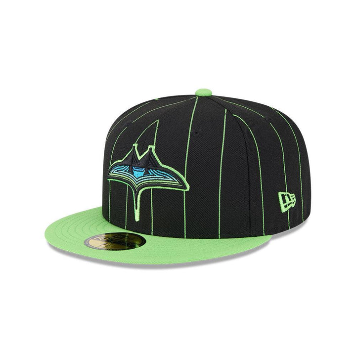 Rays New Era Black and Green Pin Stripes City Connect Skyray Tampa Bay 59Fifty Fitted Hat - The Bay Republic | Team Store of the Tampa Bay Rays & Rowdies