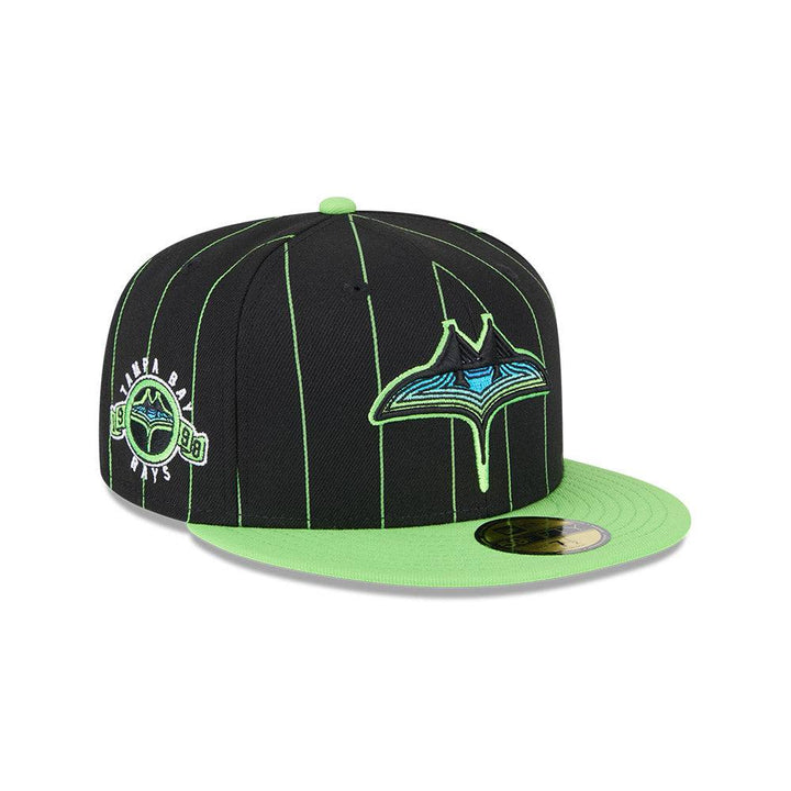 Rays New Era Black and Green Pin Stripes City Connect Skyray Tampa Bay 59Fifty Fitted Hat - The Bay Republic | Team Store of the Tampa Bay Rays & Rowdies