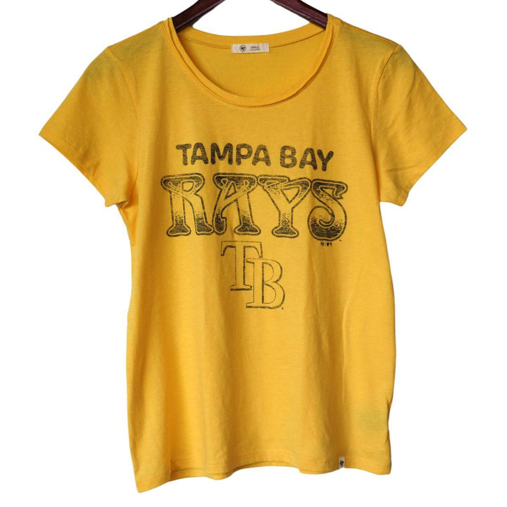 Rays Women's 47 Brand Yellow Distressed TB T-Shirt - The Bay Republic | Team Store of the Tampa Bay Rays & Rowdies