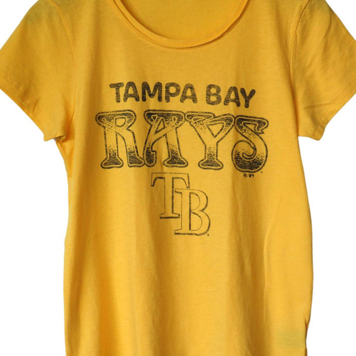 Rays Women's 47 Brand Yellow Distressed TB T-Shirt - The Bay Republic | Team Store of the Tampa Bay Rays & Rowdies