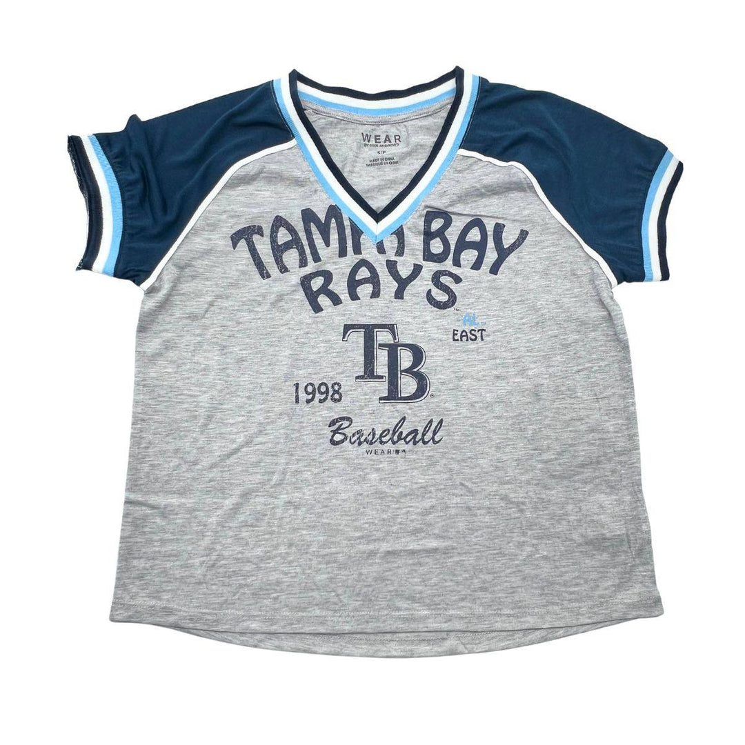 RAYS WOMEN'S GREY NAVY SLEEVES TB RAGLAN WEAR T-SHIRT - The Bay Republic | Team Store of the Tampa Bay Rays & Rowdies