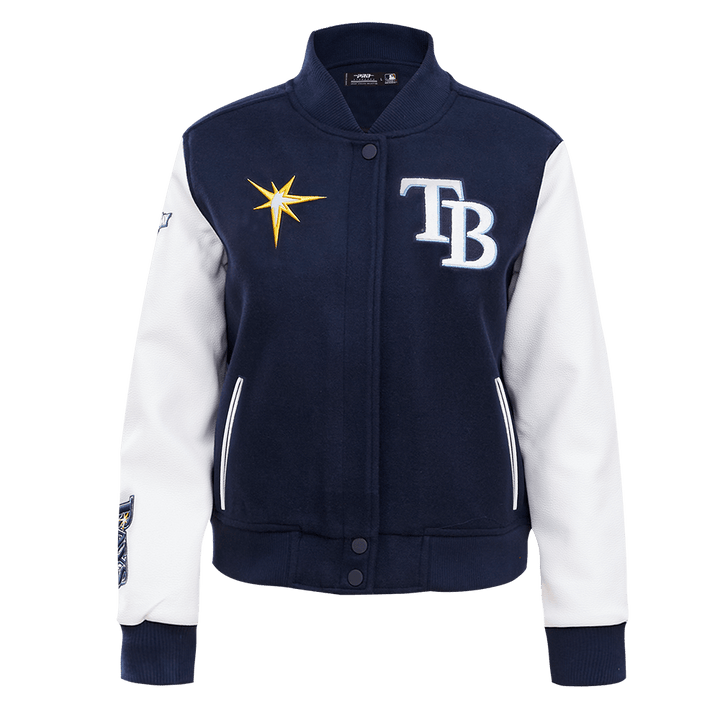 RAYS WOMEN'S NAVY RFC PROMAX VARSITY LETTERMAN JACKET - The Bay Republic | Team Store of the Tampa Bay Rays & Rowdies
