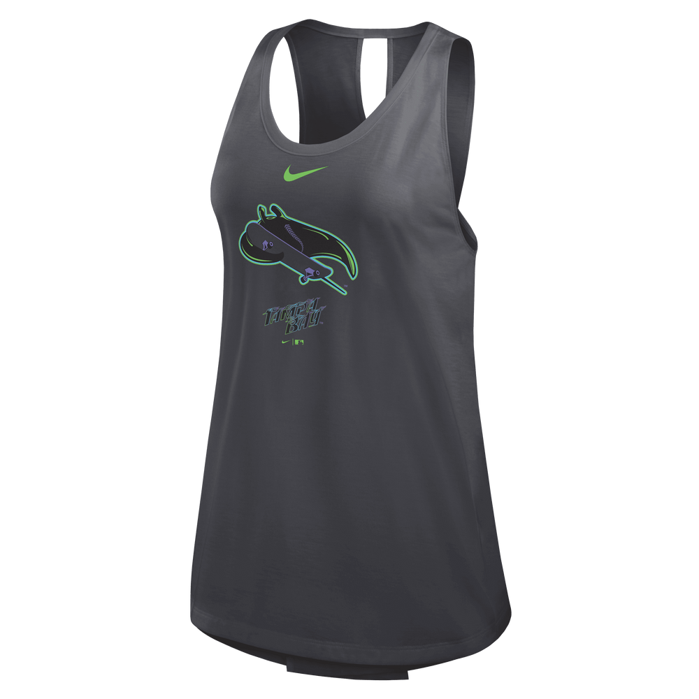 Rays Women's Nike Charcoal Grey City Connect Skateboard Tampa Bay Dri Fit Cross Tank Top - The Bay Republic | Team Store of the Tampa Bay Rays & Rowdies