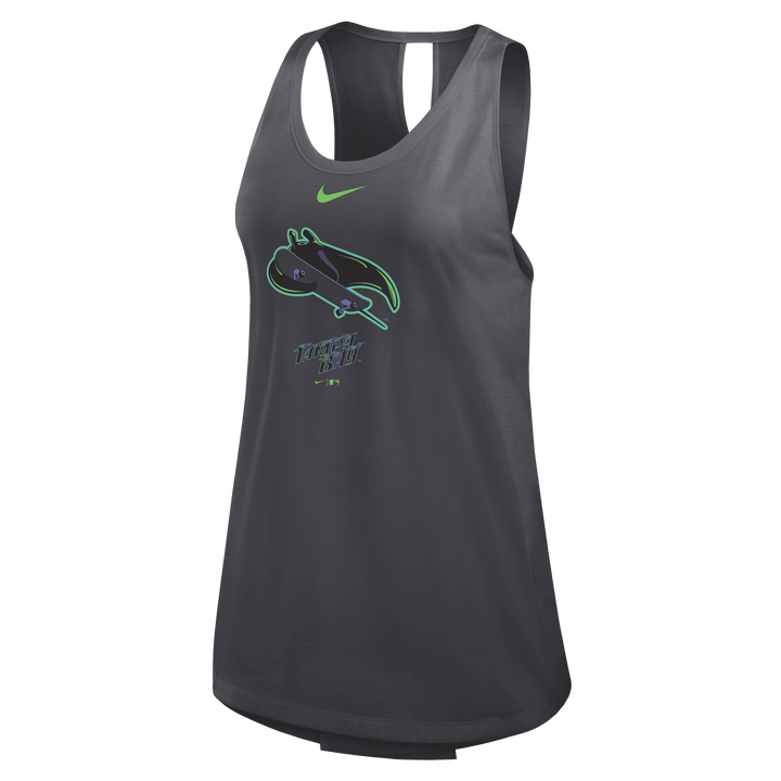 Rays Women's Nike Charcoal Grey City Connect Skateboard Tampa Bay Dri Fit Cross Tank Top - The Bay Republic | Team Store of the Tampa Bay Rays & Rowdies