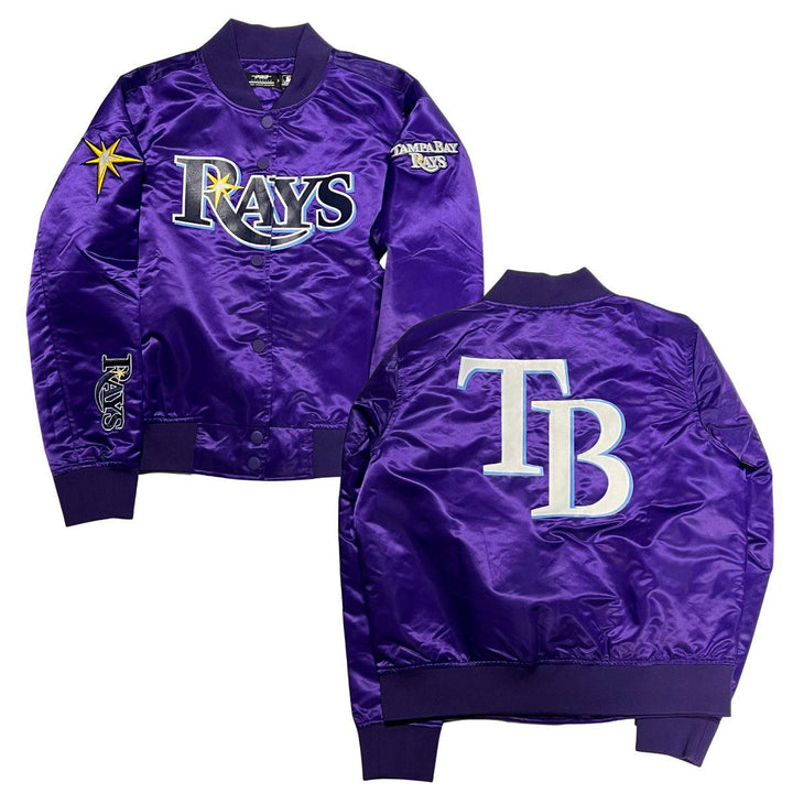 RAYS WOMEN'S PURPLE ALL LOGOS RFC PROMAX SATIN JACKET - The Bay Republic | Team Store of the Tampa Bay Rays & Rowdies