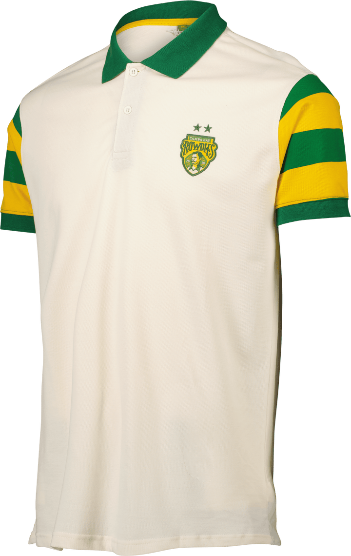 ROWDIES MEN'S WHITE CREST STRIPED SLEEVES SPORT DESIGN SWEDEN POLO - The Bay Republic | Team Store of the Tampa Bay Rays & Rowdies