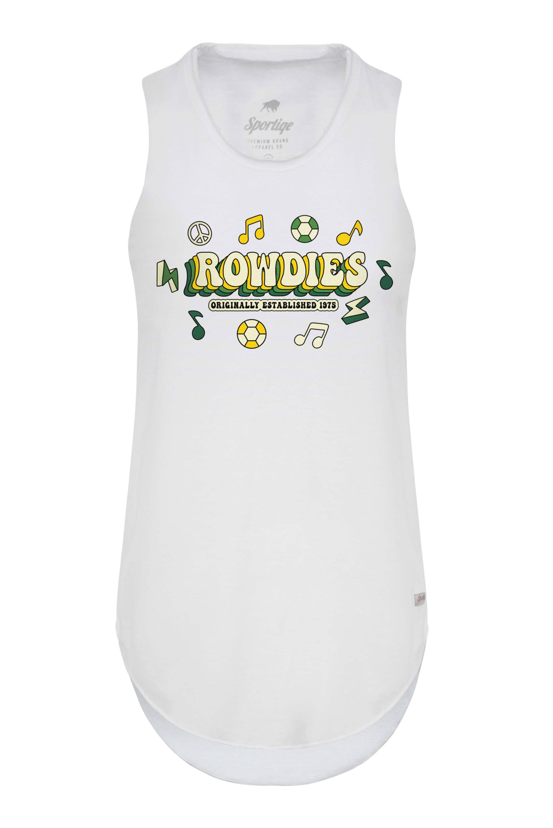 ROWDIES WOMEN'S WHITE RETRO 70'S SPORTIQE SLEEVELESS SHIRT - The Bay Republic | Team Store of the Tampa Bay Rays & Rowdies