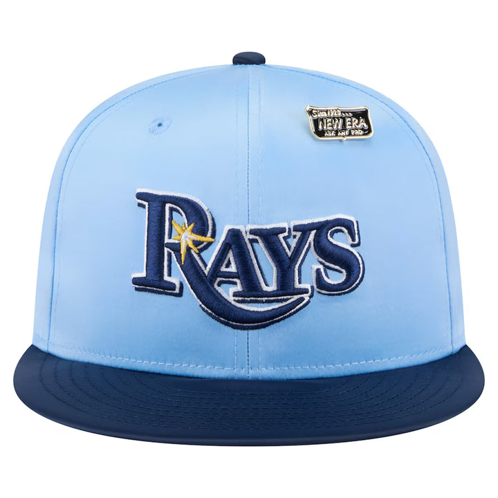 Rays New Era Sky Blue Navy Satin 59Fifty Fitted Hat
