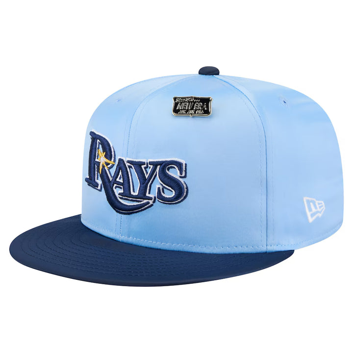 Rays New Era Sky Blue Navy Satin 59Fifty Fitted Hat