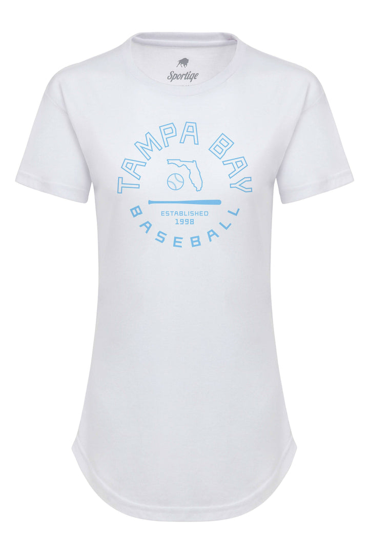 WOMEN'S WHITE TAMPA BAY BASEBALL EST 1998 SPORTIQE T-SHIRT - The Bay Republic | Team Store of the Tampa Bay Rays & Rowdies