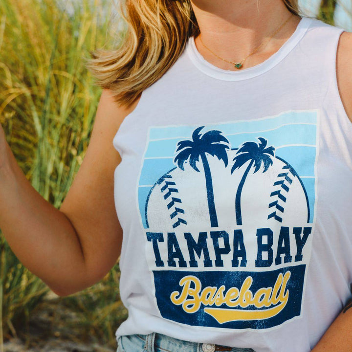 WOMEN'S WHITE TAMPA BAY BASEBALL PALM TREES SPORTIQE TANK TOP - The Bay Republic | Team Store of the Tampa Bay Rays & Rowdies