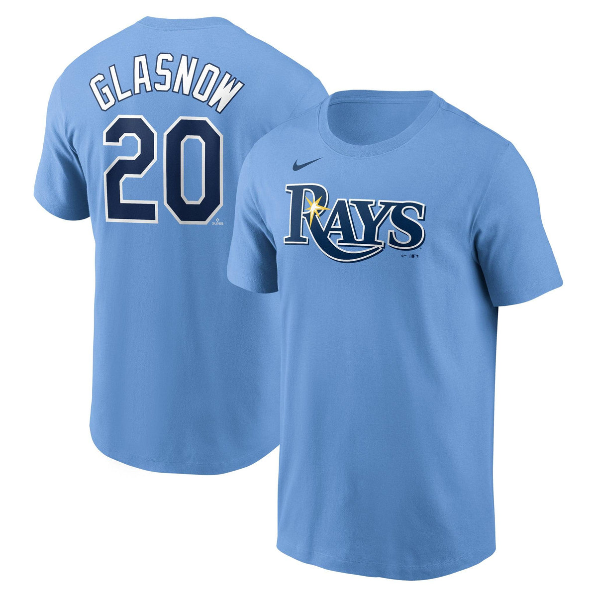 RAYS COLUMBIA BLUE TYLER GLASNOW NAME AND NUMBER T-SHIRT
