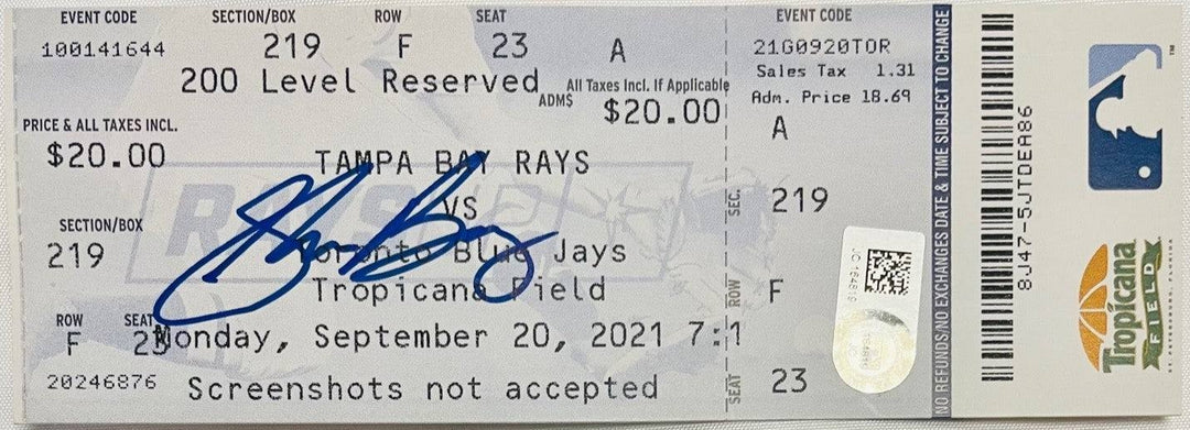 RAYS SHANE BAZ AUTOGRAPHED MLB DEBUT GAME TICKET - The Bay Republic | Team Store of the Tampa Bay Rays & Rowdies