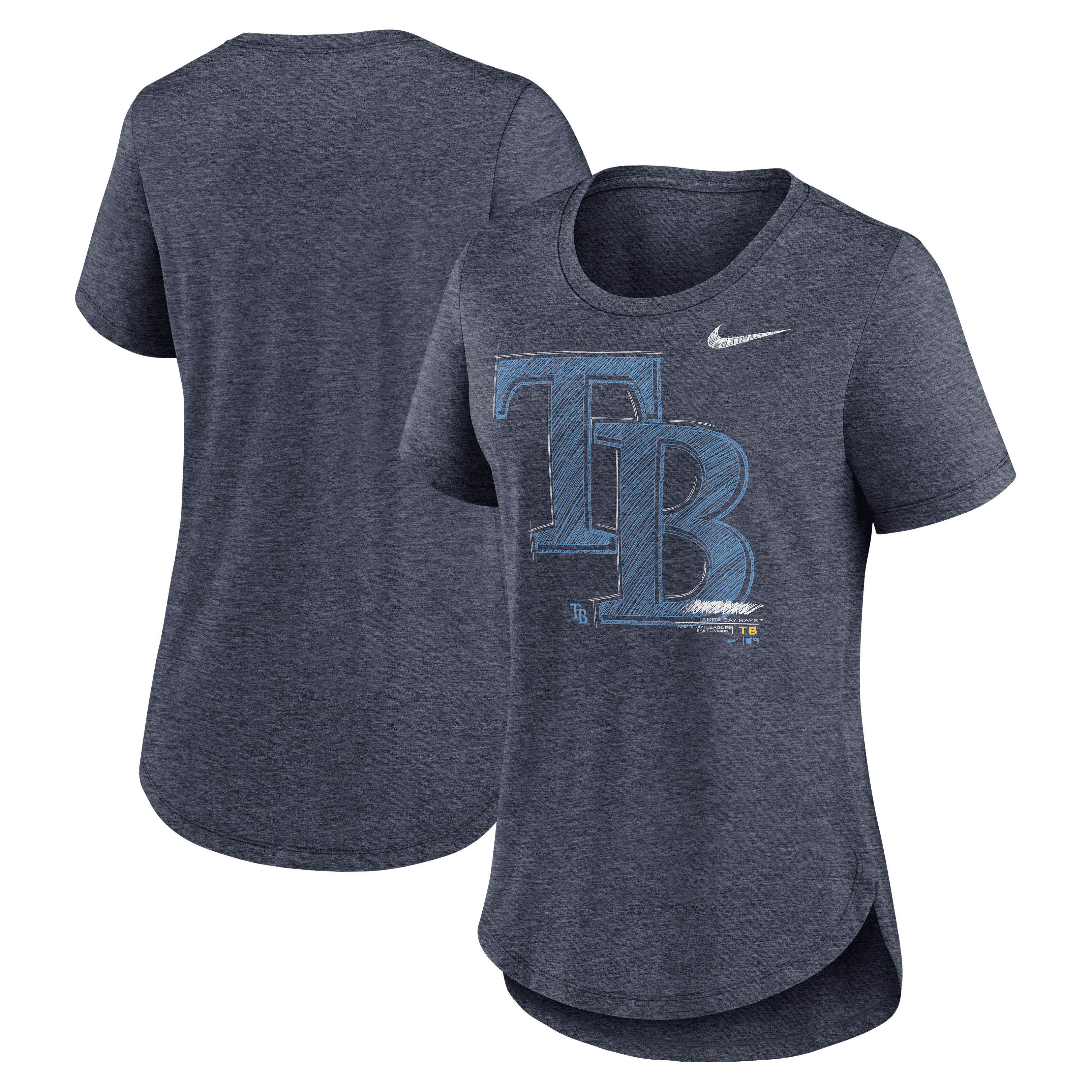 RAYS WOMEN S HEATHER GREY NIKE TB TEAM TOUCH T SHIRT