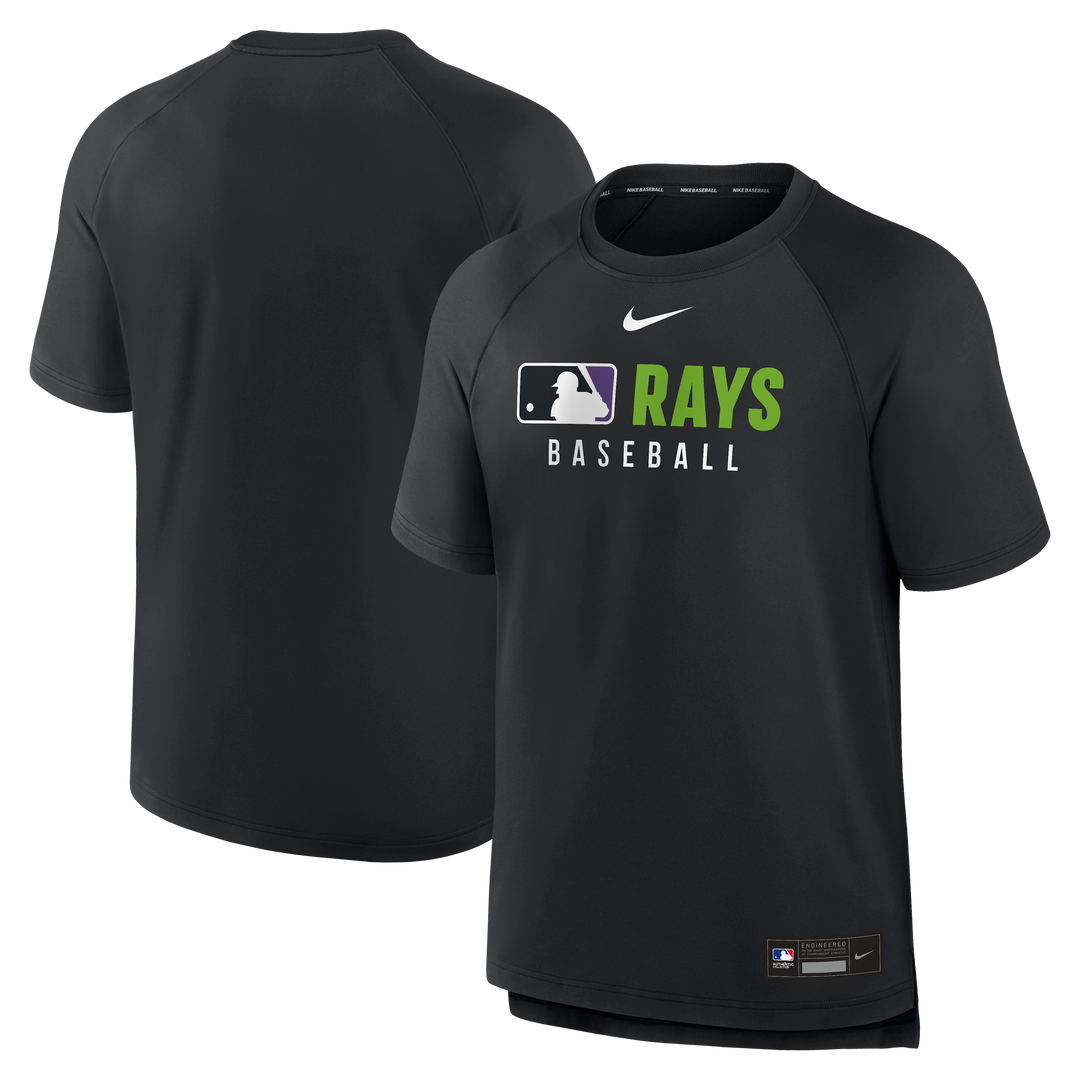 Rays Men's Nike 2025 Black Devil Rays Pregame Authentic Collection Pullover Shirt