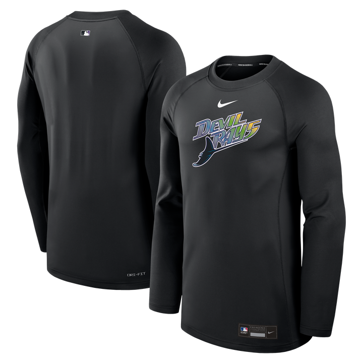 Rays Men's Nike 2025 Black Devil Rays Game Time Authentic Collection Long-Sleeve Pullover Shirt