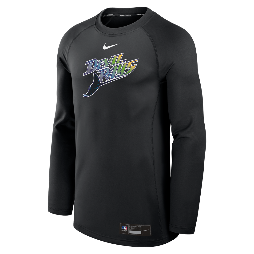 Rays Men's Nike 2025 Black Devil Rays Game Time Authentic Collection Long-Sleeve Pullover Shirt