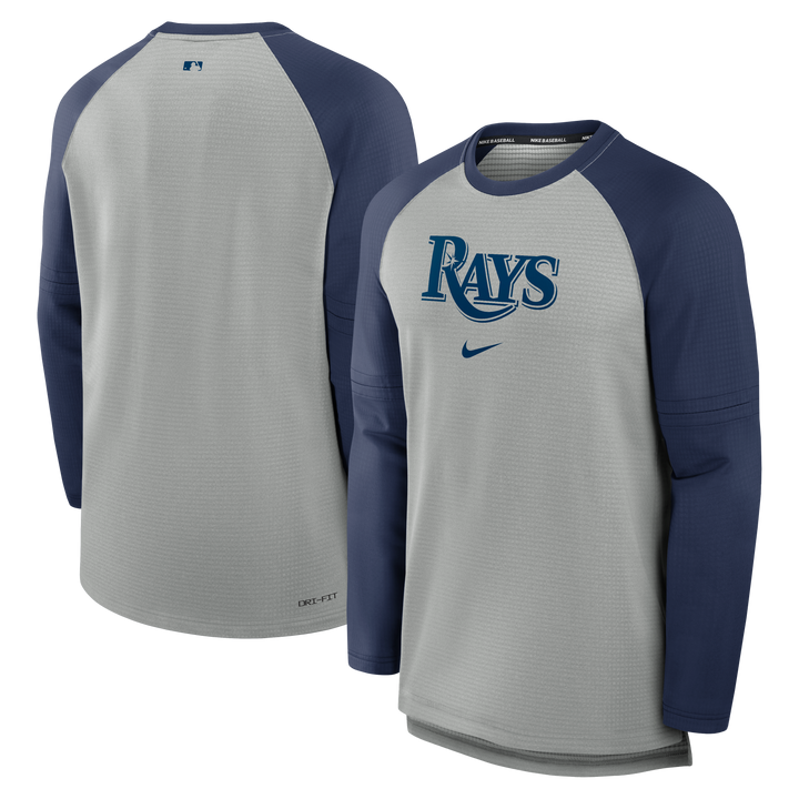 Rays Men's Nike Grey Navy Game Time Wordmark Long Sleeve T-Shirt