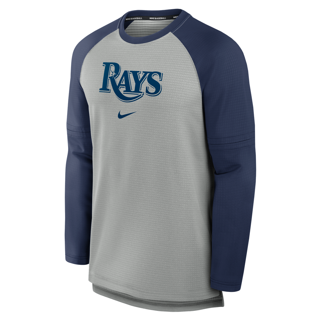 Rays Men's Nike Grey Navy Game Time Wordmark Long Sleeve T-Shirt