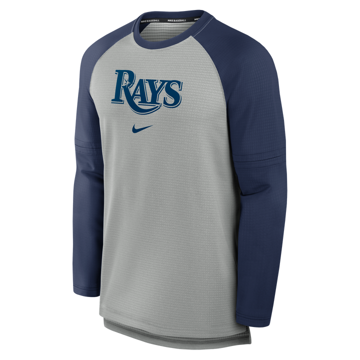 Rays Men's Nike Grey Navy Game Time Wordmark Long Sleeve T-Shirt
