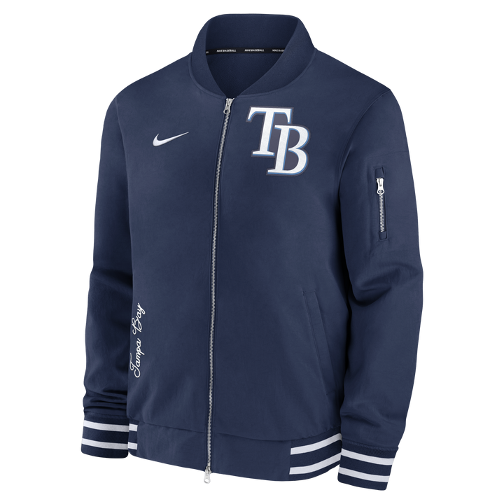Rays Men's Nike Navy TB Authentic Collection Full-Zip Bomber Jacket