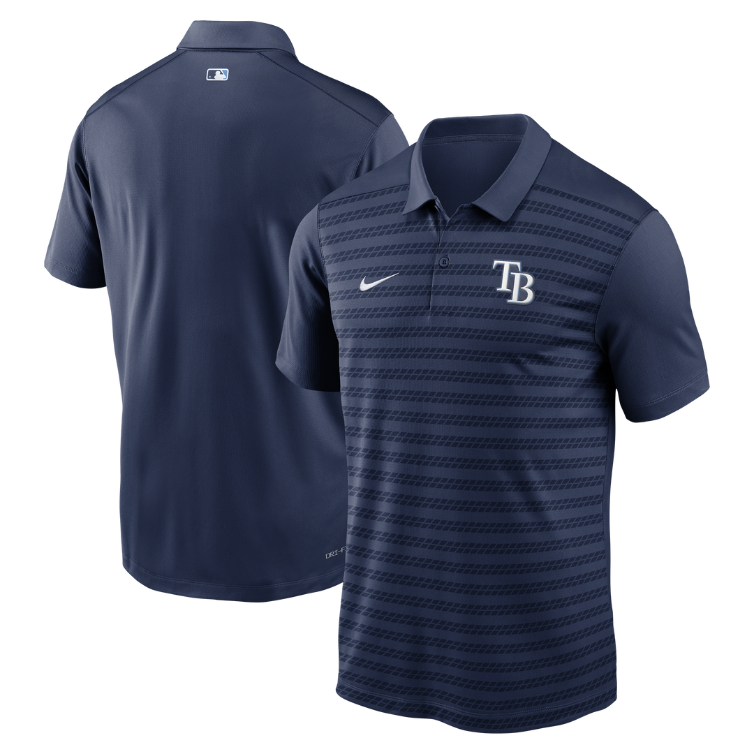 Rays Men's Nike 2025 Navy Authentic Collection Victory Striped Performance Polo