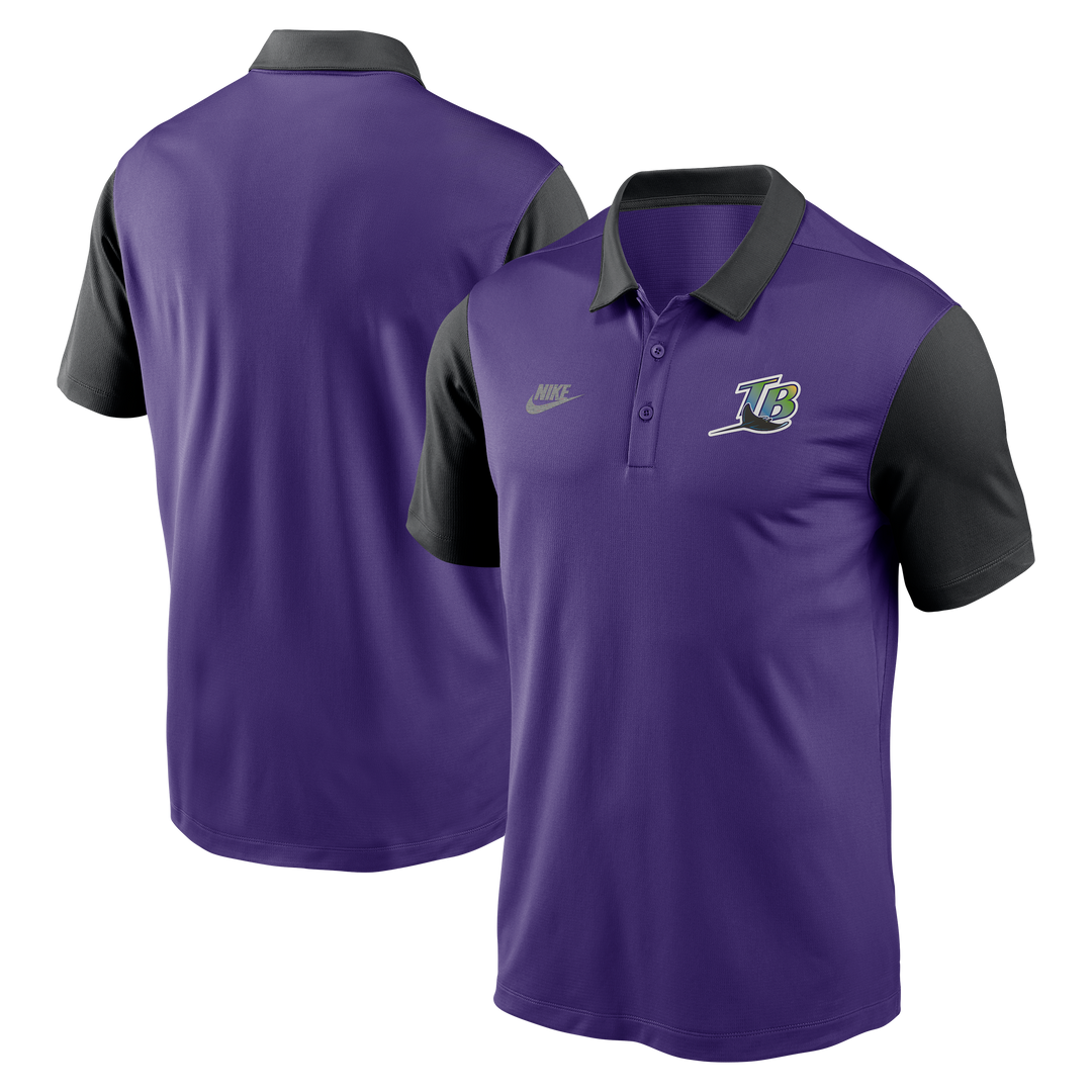 Rays Men s Nike Purple Black Cooperstown Dri Fit Polo Shirt