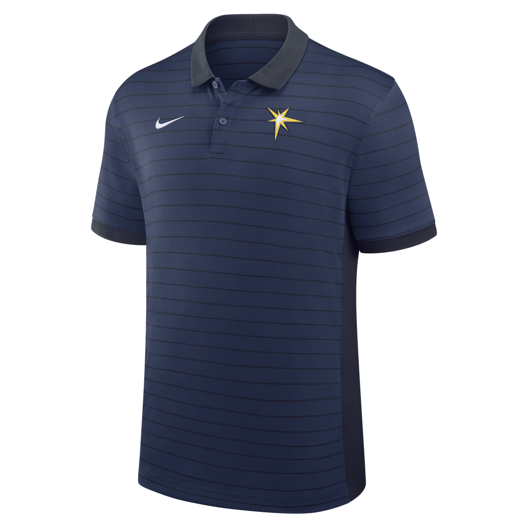 Rays Men's Nike 2026 Authentic Collection Navy Burst Victory Striped Dri-Fit Polo