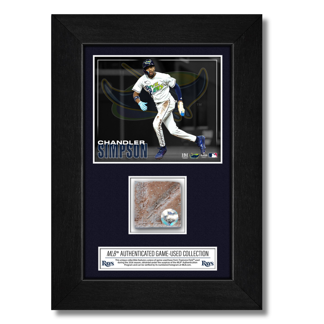 Rays Chandler Simpson Authentic Game-Used Devil Rays Base Piece 5x7 Display