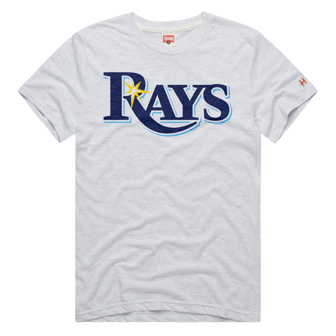 Rays Men's Homage White Grey Wordmark Logo T-Shirt