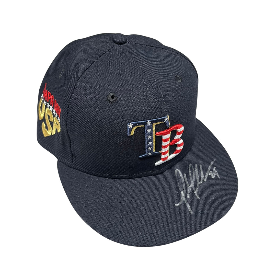 Rays Pete Fairbanks Game Used Authentic Autographed Stars & Stripes Day Hat