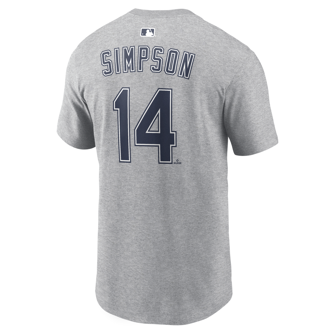 Rays Men's Nike Road Gray Chandler Simpson Name and Number Tee