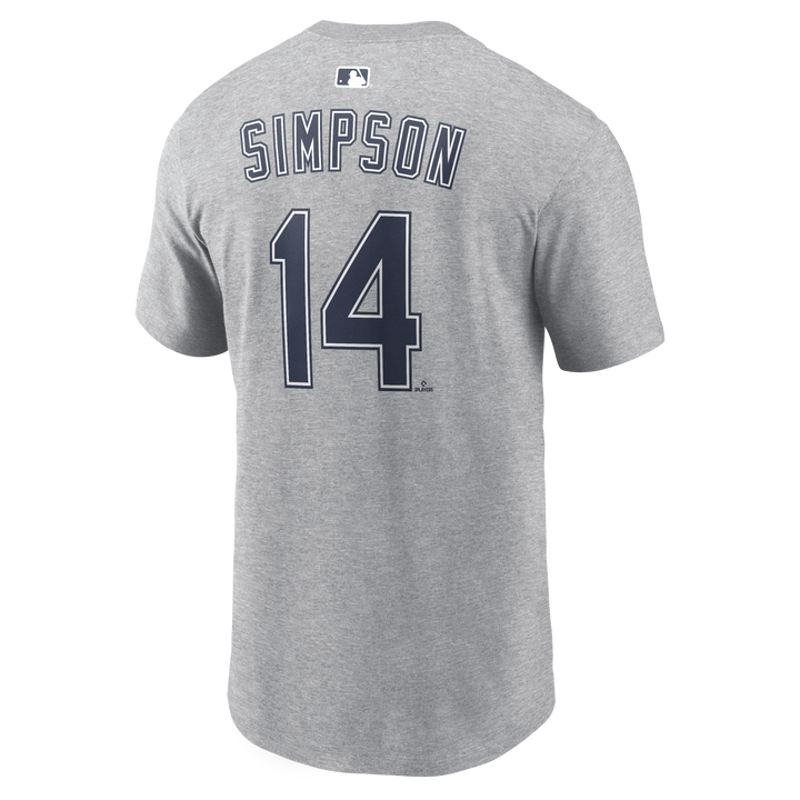Rays Men's Nike Road Gray Chandler Simpson Name and Number Tee