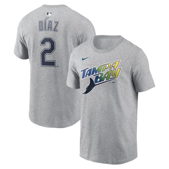 Rays Men's Nike Road Gray Yandy Diaz Name and Number Tee