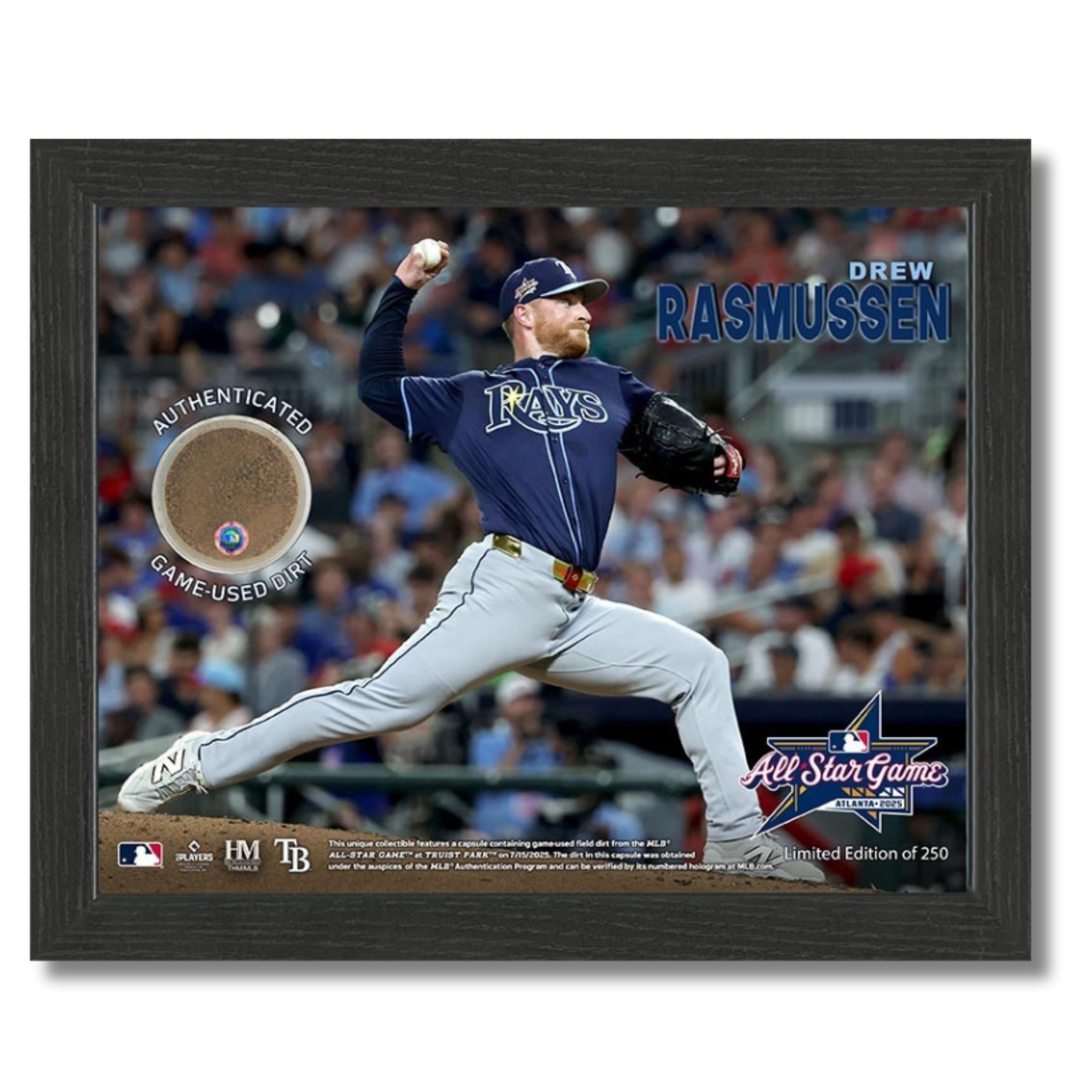Rays Drew Rasmussen Authentic All Star Game-Used Field Dirt 9x11 Display