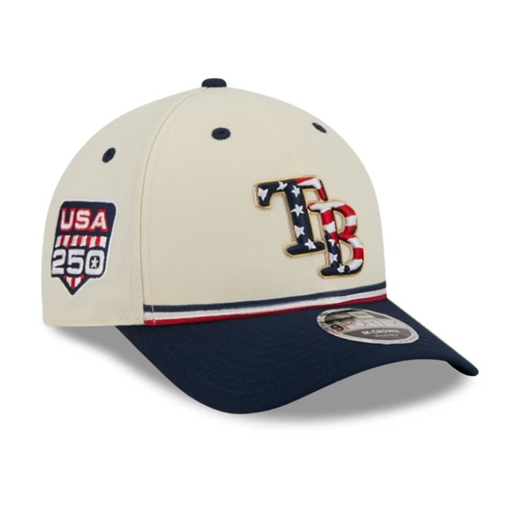 Rays New Era Cream Navy 2026 Fourth of July USA 250 9Forty M-Crown Adjustable Hat