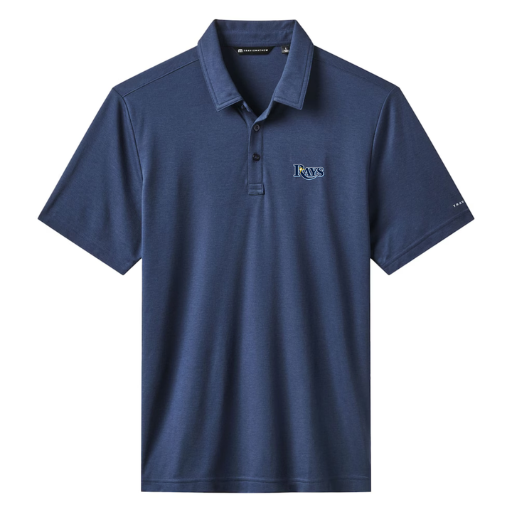 Rays Men's Travis Mathew Navy Featherweight Performance Wordmark Polo