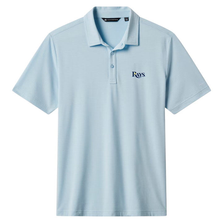 Rays Men's Travis Mathew Light Blue Heater Wordmark Polo