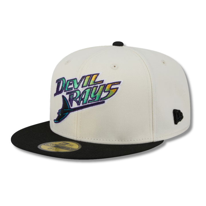 Rays New Era Cream Black Devil Rays Two-Tone Stitch 59Fifty Fitted Hat
