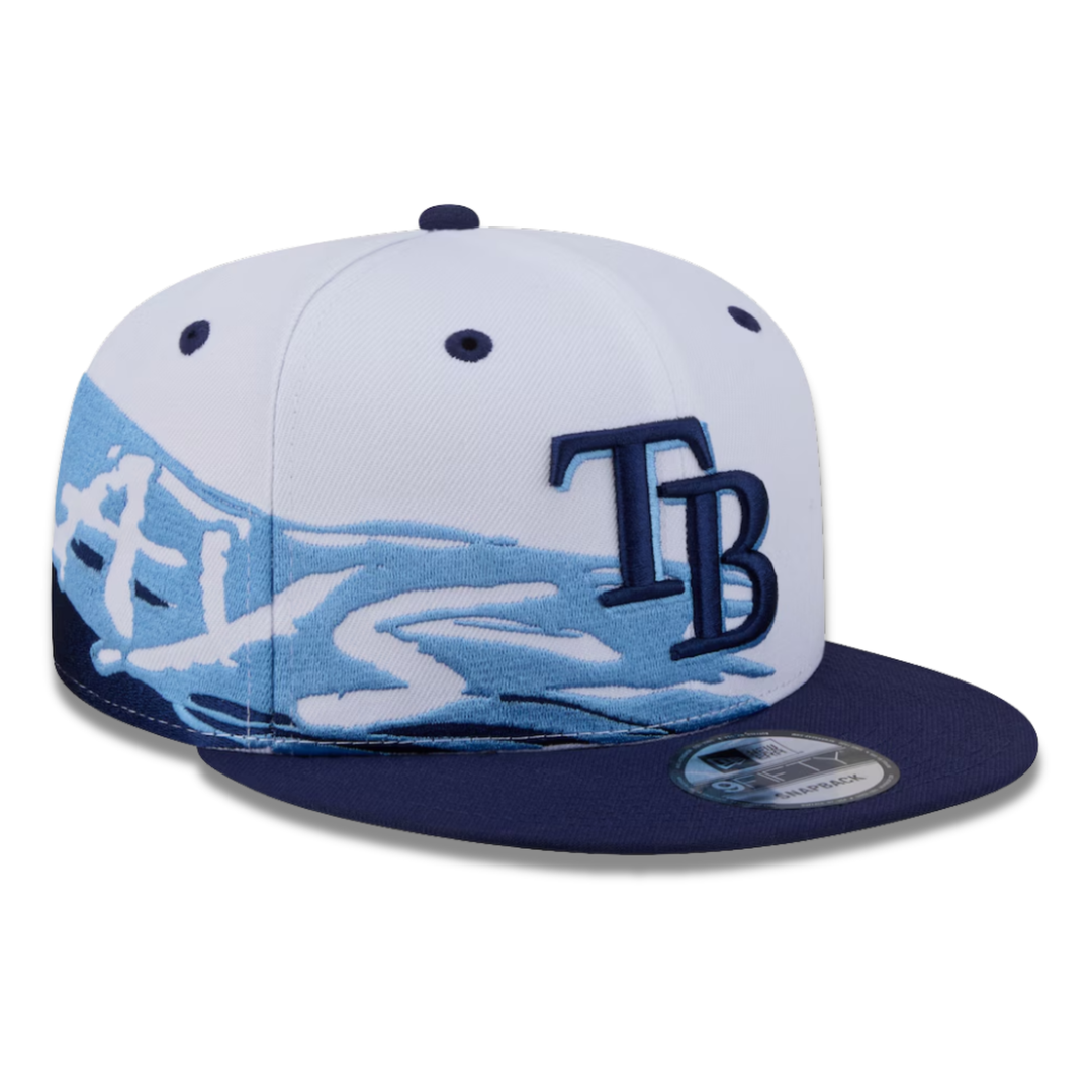 Rays New Era White Navy Swept Wave 9Fifty Adjustable Hat