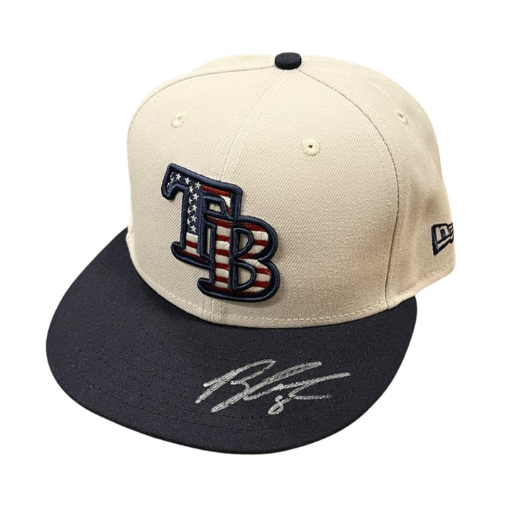 Rays Brandon Lowe Game Used Authentic Autographed Stars & Stripes Hat
