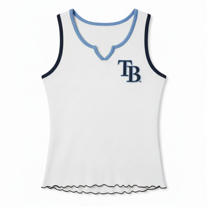 Rays Women's New Era White V-Notch Lettuce Hem Tank Top