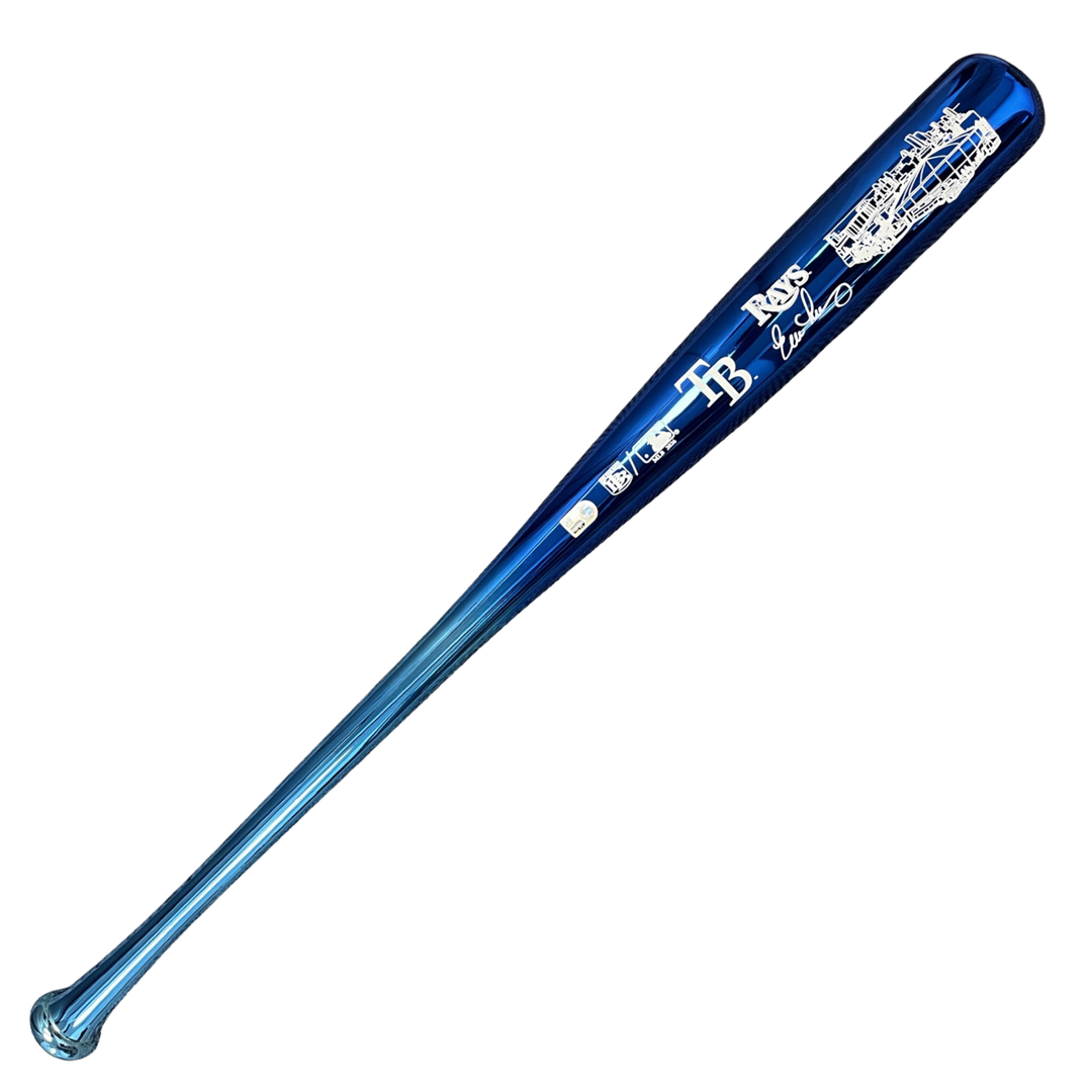 Rays Evan Longoria Blue Chrome Autographed Bat