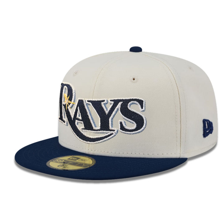 Rays New Era Cream Navy Wordmark Two-Tone Stitch 59Fifty Fitted Hat