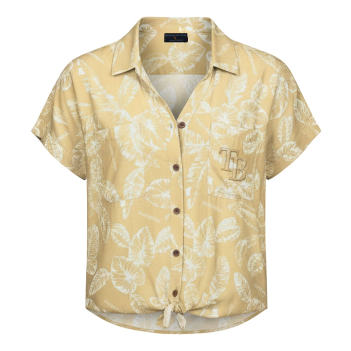 Rays Women's Margaritaville Yellow Floral Tie Front Hawaiian Shirt