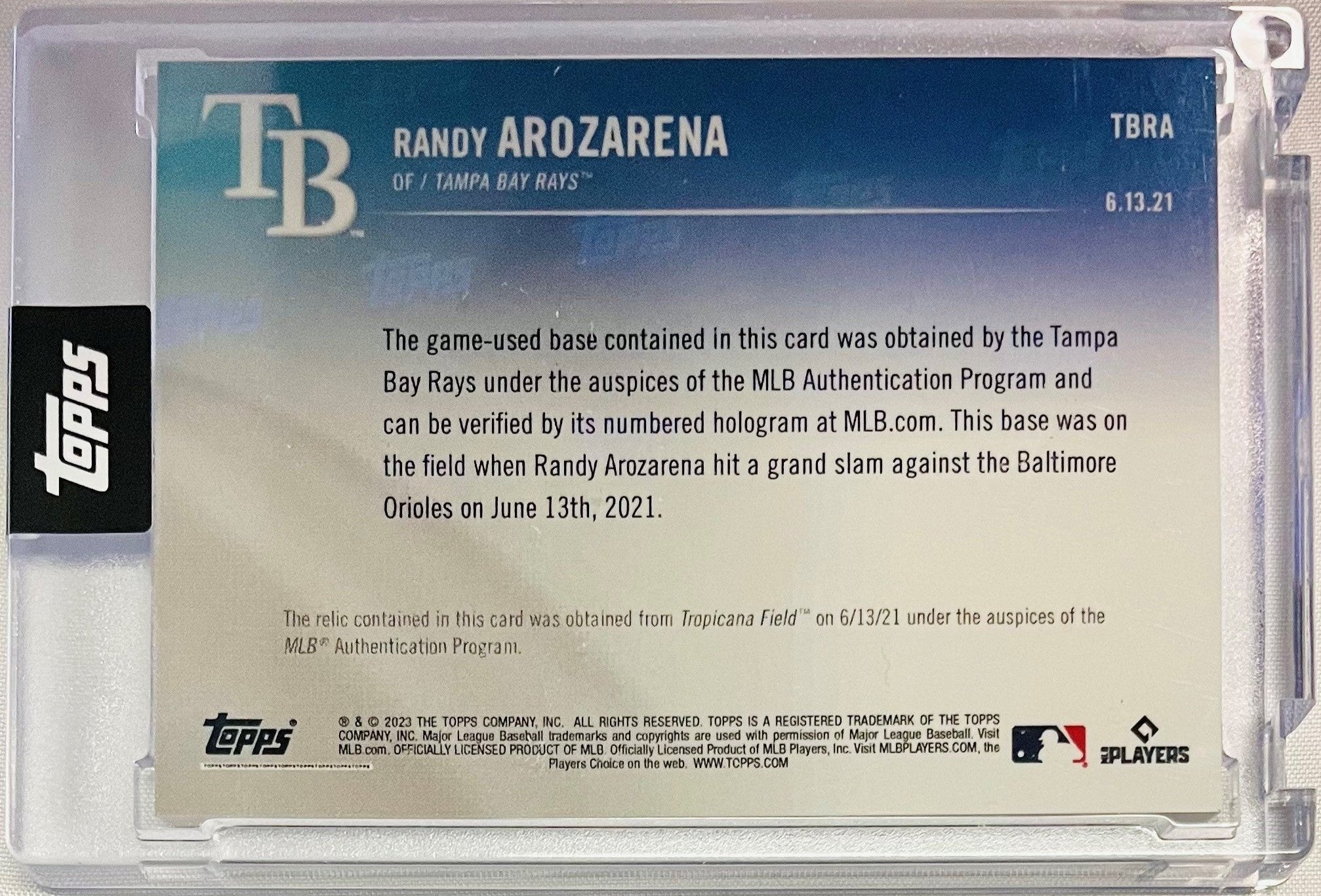 Rays Randy Arozarena Topps Baseball Relic Card – The Bay Republic