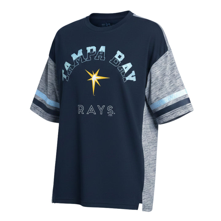 Rays Women's GIII Navy Burst Foil Sleeves Tee