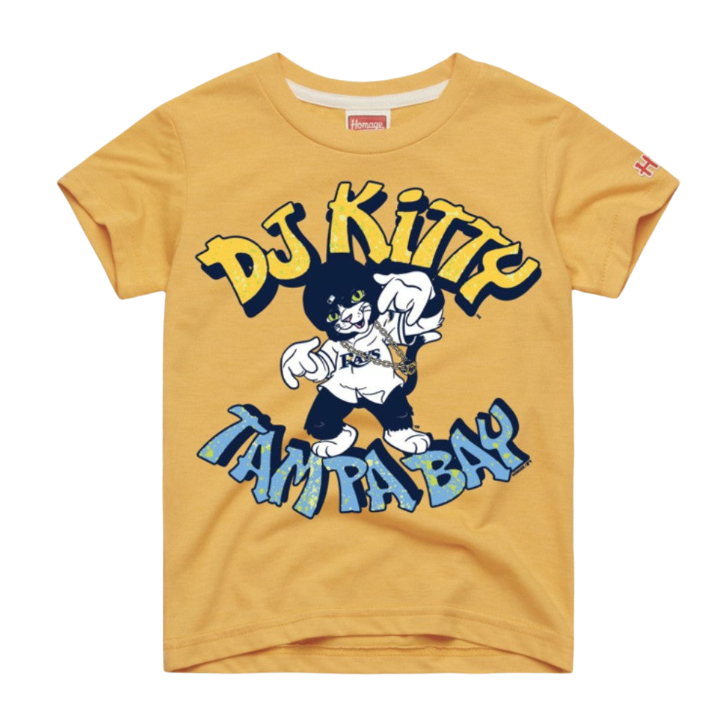 Rays Homage Youth Yellow DJ Kitty Mascot T-Shirt | The Bay Republic